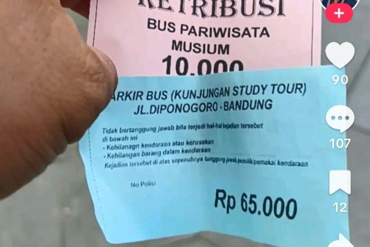 Viral Karcis Parkir Bus Wisata Rp 65.000 di Jalan Diponegoro Bandung, Dishub Buru Pelaku
