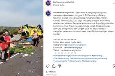 Alami Pecah Ban, Truk Pengangkut Sayur Terguling di Tol Semarang-Batang