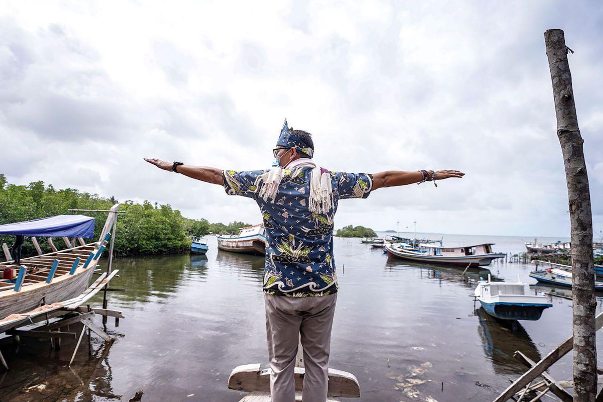  Tourism and Creative Economy Minister Sandiaga Uno during a visit to Batu Hitam Village, Bangka Belitung Islands, Friday (5/2/2021).