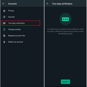Cara mengaktifkan fitur verifikasi dua langkah di WhatsApp.
