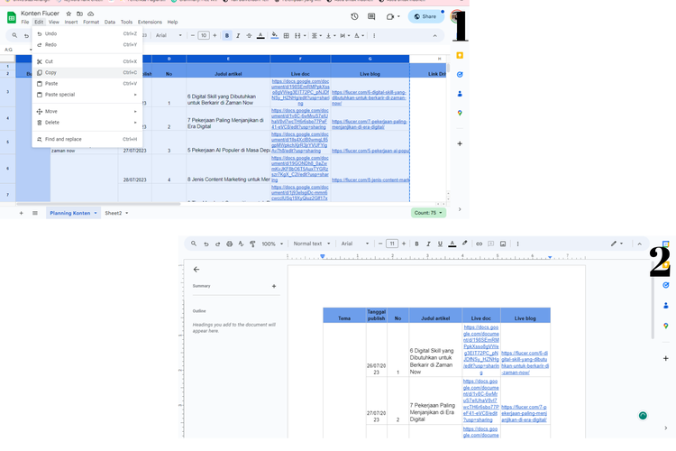 Ilustrasi cara masukkan Google Sheets ke Google Docs