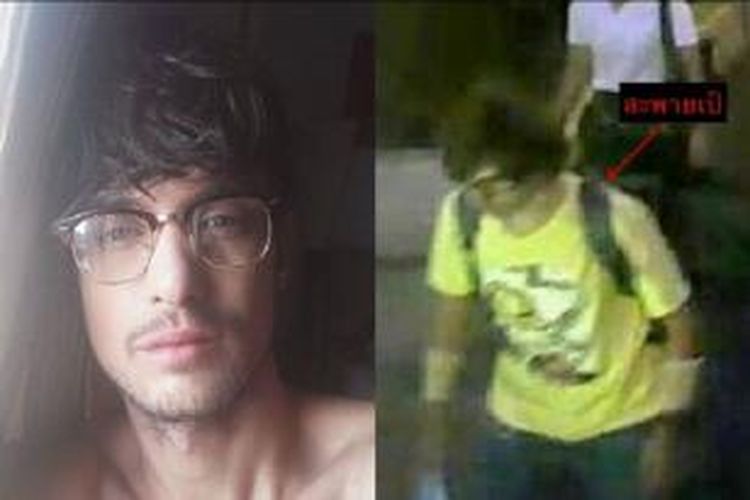 Gambar yang membandingkan Sunny Burns (kiri ) dengan tersangka dalam rekaman CCTV disebarkan di internet.