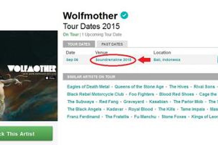 Grup band Wolfmother resmi memasukkan pagelaran Soundrenaline ke dalam daftar rencana kegiatan bermusik mereka di Garuda Wisnu Kencana, Bali, 6 September 2015.