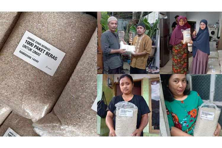 Jamise Syari bagikan 1.000 paket beras kepada masyarakat membutuhkan di wilayah Bandung, Jawa Barat.