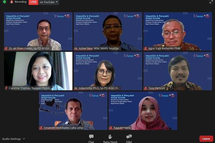 Seminar awam tentang hepatitis dan penyakit gagal ginjal kronik yang diadakan secara virtual oleh Komunitas Pasien Cuci Darah Indonesia, (8/8/2021).