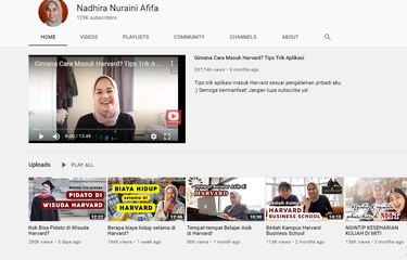 Tangkapan layar akun YouTube Nadhira Nuraini Afifa