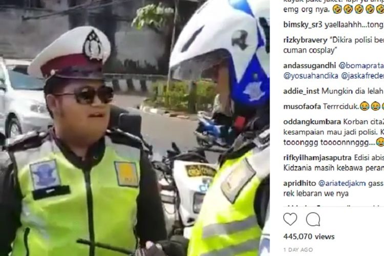 Seorang polisi gadungan (yang bertopi) bernama Joseph Anugerah (20) ditangkap polisi di Jakarta, Senin (16/7/2018)