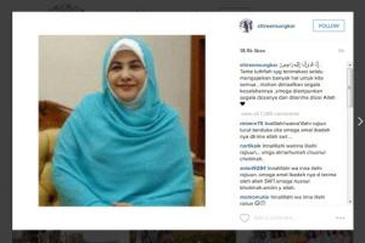 Shireen Sungkar mengunggah foto Hj Luthfiah Sungkar dalam akun Instagram @shireensungkar untuk menyampaikan rasa dukacitanya, Rabu (21/10/2015).