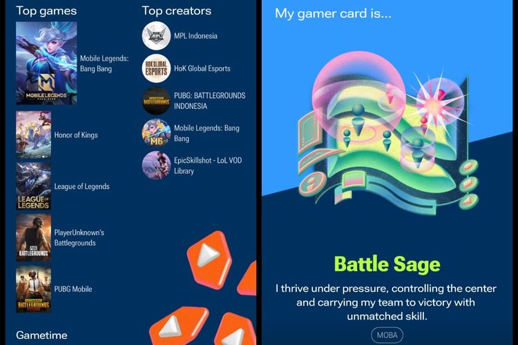 Di akhir slide, pengguna akan diberi gelar berupa game card yang cocok dengan karakteristik pengguna tersebut dalam menyaksikan konten game. 