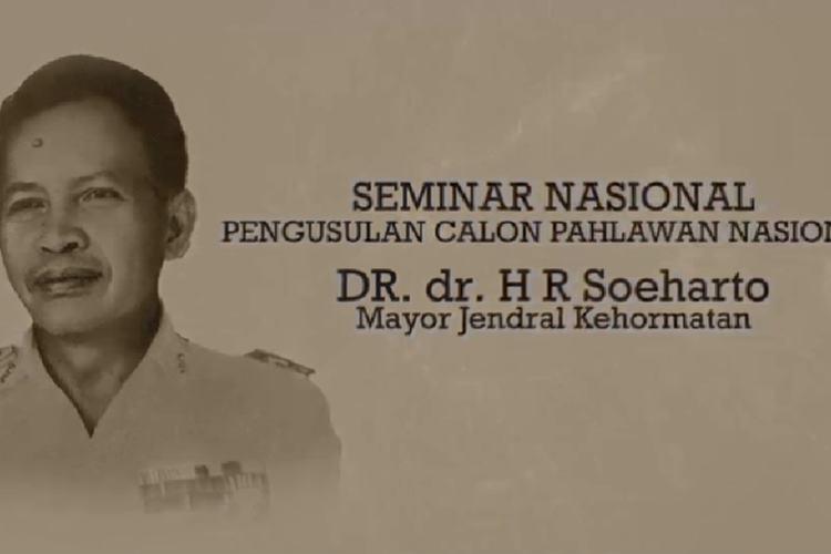 Foto Dokter Soeharto yang ditampilkan dalam acara Seminar Nasional Pengusulan Calon Pahlawan Nasional DR. dr. H R SOEHARTO Mayor Jendral Kehormatan di Gedung IMERI FKUI Jakarta. Selasa (22/2/2022).