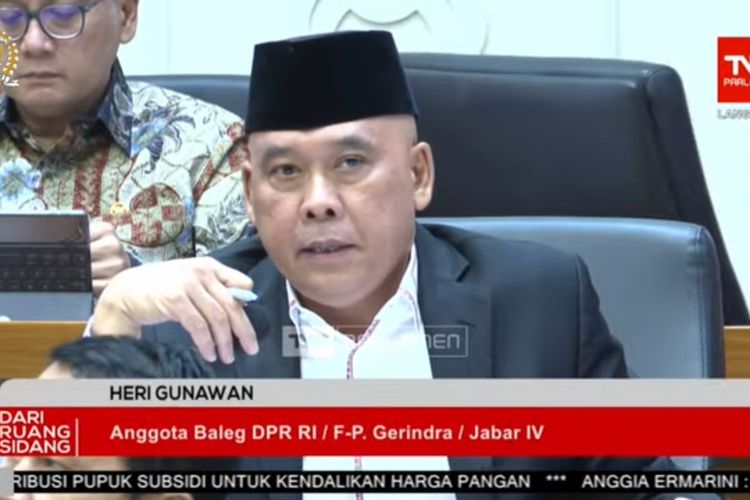 Tangkapan layar anggota Badan Legislasi DPR dari Fraksi Gerindra, Heri Gunawan dalam rapat Panja Baleg RUU DKJ, Kamis (14/3/2024).