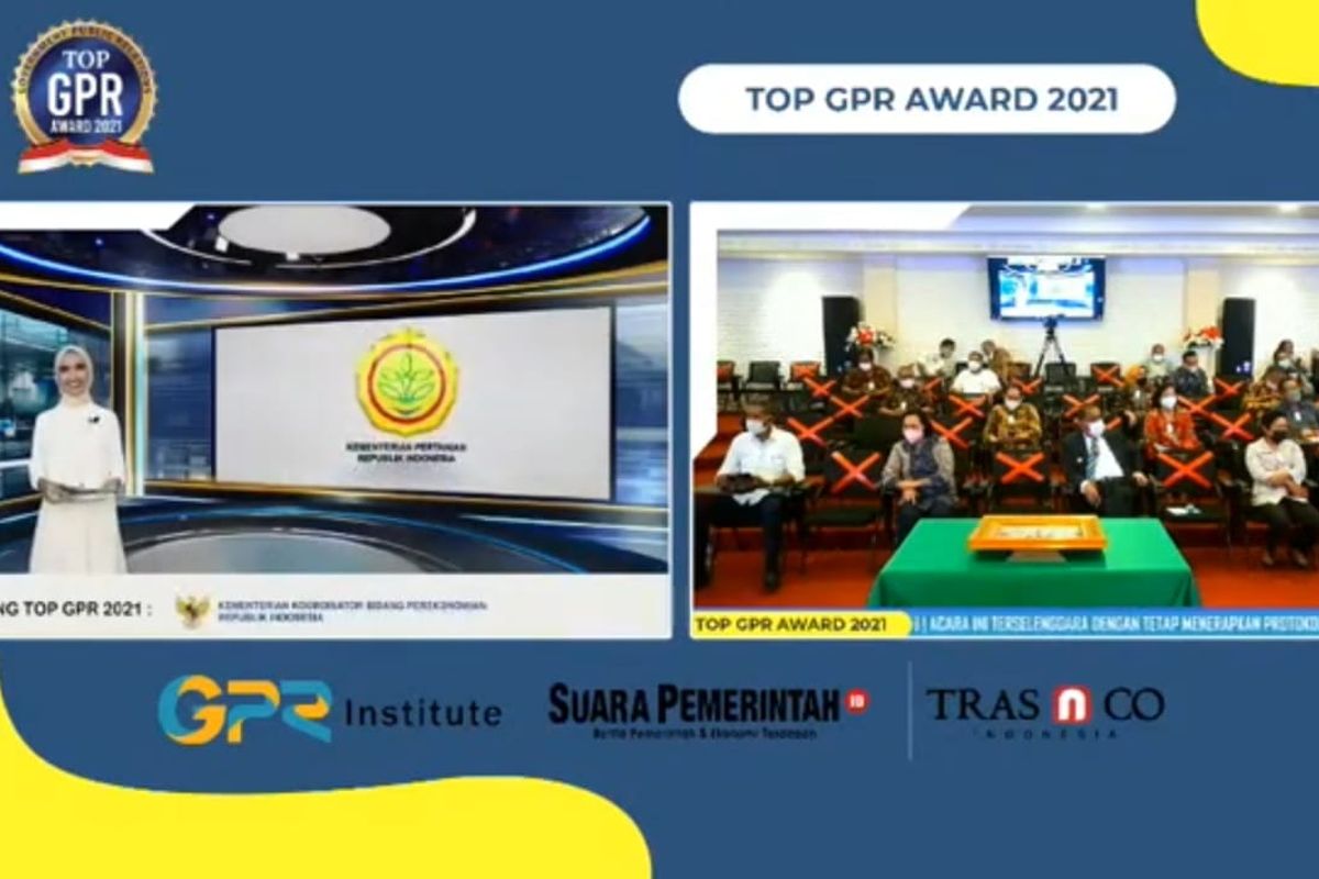 Kementerian Pertanian (Kementan) meraih penghargaan Top Government Public Relations Award 2021. 