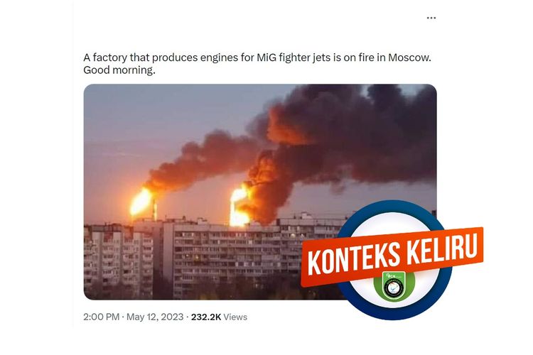 Hoaks, foto kebakaran pabrik mesin pesawat tempur MiG di Moskow, Rusia