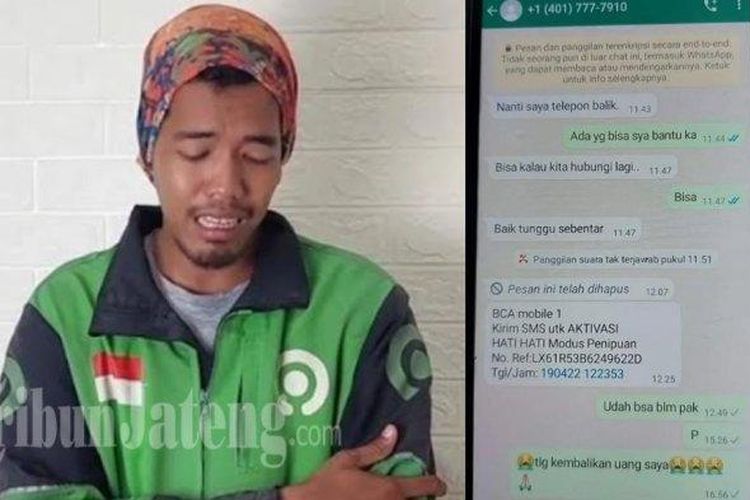 Driver ojek online di Semarang, Jawa Tengah, yang jadi korban penipuan. Akibatnya, uang puluhan juta rupiah miliknya raib.