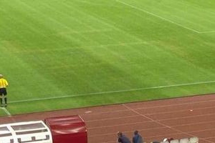 Lambang swastika di rumput Stadion Poljud saat Kroasia menjamu Italia, Jumat (12/6/2015). 