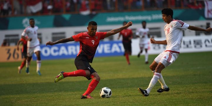 Aksi Alberto Beto Goncalves dalam pertandingan Timnas U-23 Indonesia vs Uni Emirat Arab pada babak 16 besar Asian Games 2018 di Stadion Wibawa Mukti, 24 Agustus 2018. 