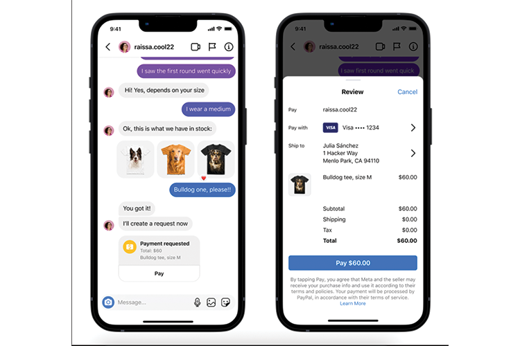 Hasil tangkapan layar fitur Payments in Chat di Instagram dari sisi pembeli (Sumber: Meta)