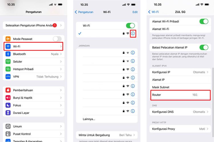 Ilustrasi cara mengetahui IP Address WiFi di HP iPhone.