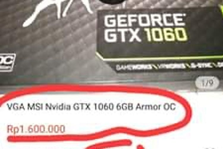 VGA Nvidia GeForce GTX 1060 yang dijual di Shopee.