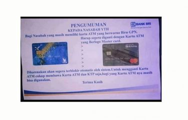 Tangkapan layar hoaks info penukaran kartu ATM BRI.