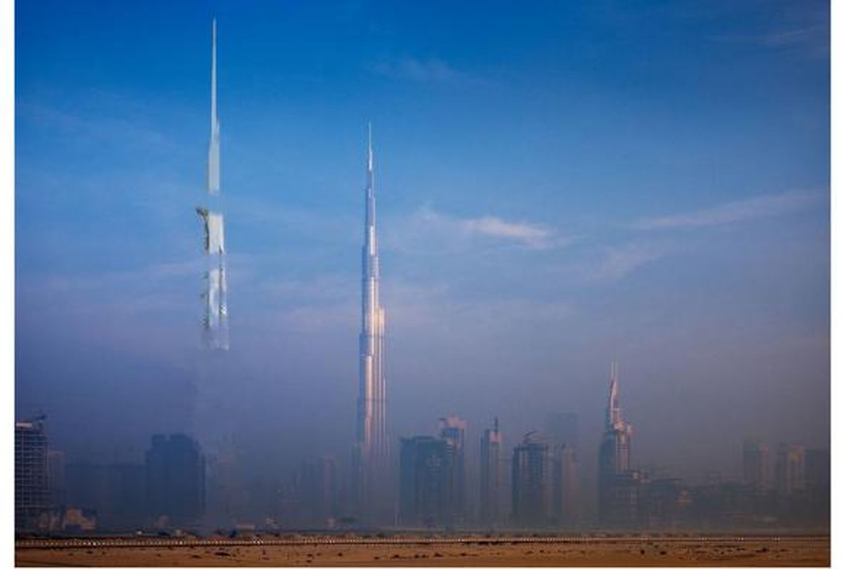 Kingdom Tower di antara pencakar-pencakar langit lainnya.