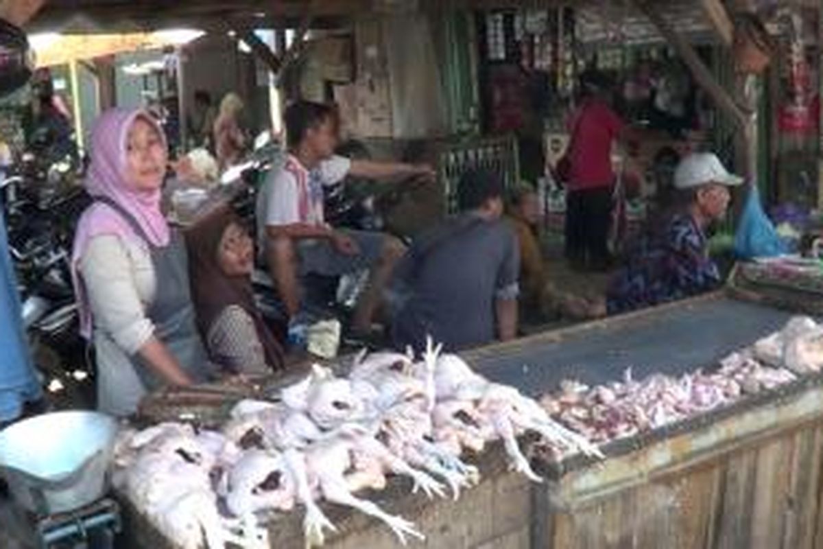 Salah seorang pedagang ayam di Pasar Grogolan, Kota Pekalongan, Jawa Tengahbeberapa waktu lalu.