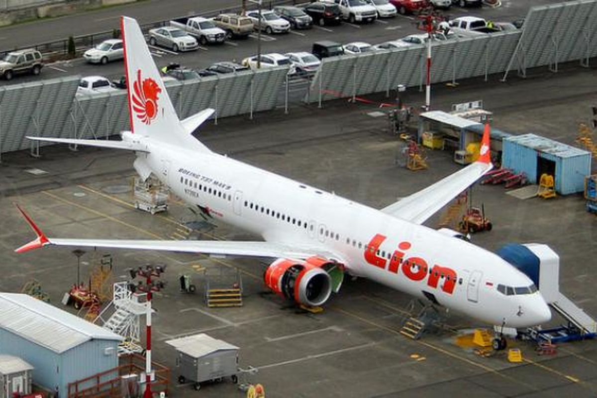 B737 MAX 8 Lion Air di pabrik Boeing di Everett, Washington, AS.