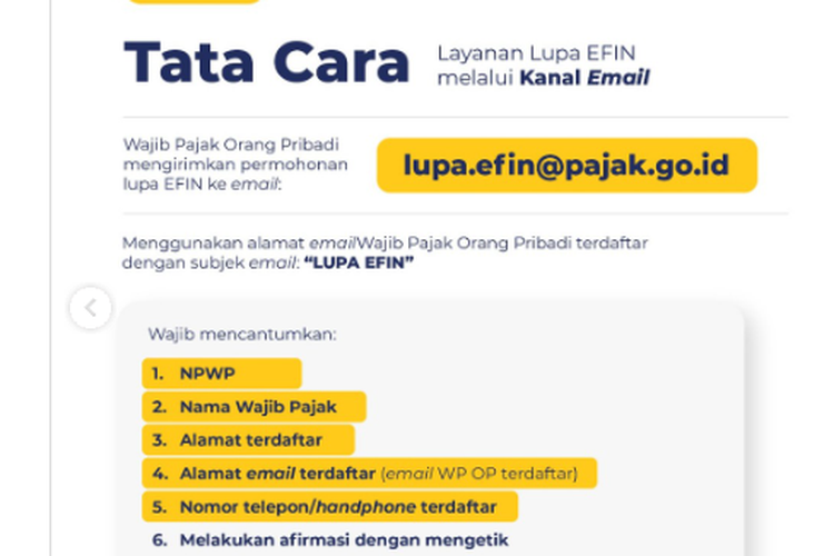 Tata cara mengatasi lupa EFIN lewat email
