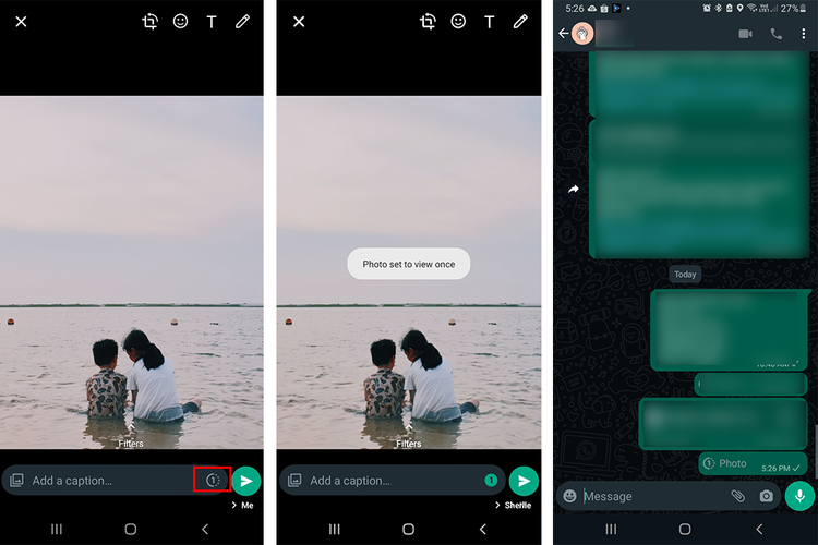 Tutorial kirim foto sekali lihat di Whatsapp (KOMPAS.com/Caroline Saskia)