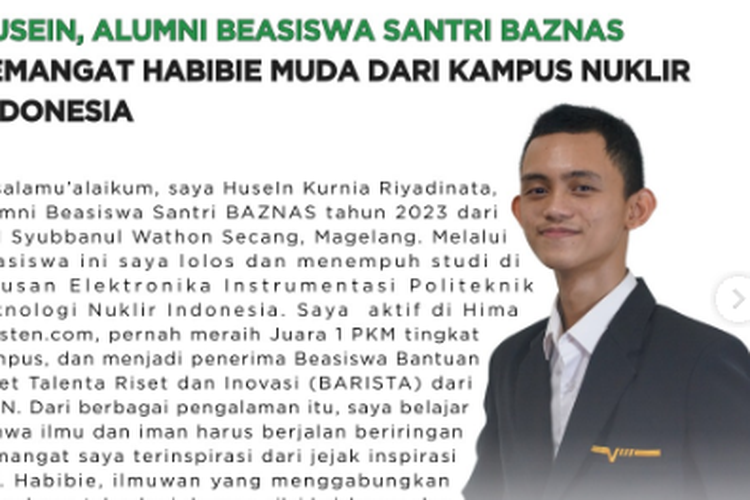 Kisah Husein, Penerima Beasiswa Baznas yang Kuliah di Politeknik Teknologi Nuklir Indonesia