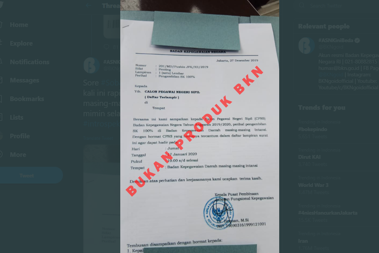 Hoaks Surat Pengambilan Sk Cpns Pada 17 Januari 2020 Halaman All Kompas Com