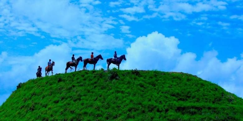 Anak-anak usia sekolah dasar di Sumba, Nusa Tenggara Timur berlatih pacuan kuda di padang sabana.