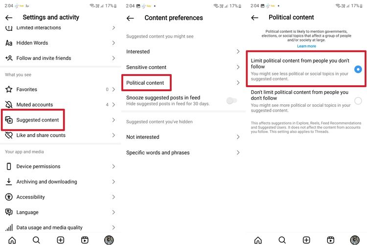Instagram resmi menerapkan pembatasan rekomendasi konten politik di platformnya. Pengguna bisa terus menerima rekomendasi konten politik di IG dengan mengaturnya di menu Political concent di menu setting.
