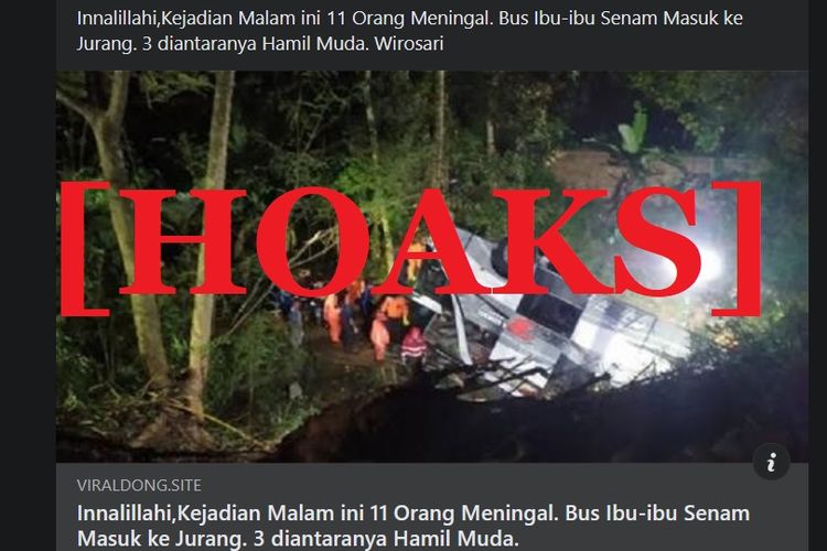 Hoaks yang menyebutkan bus ibu-ibu senam masuk jurang dan 11 orang meninggal