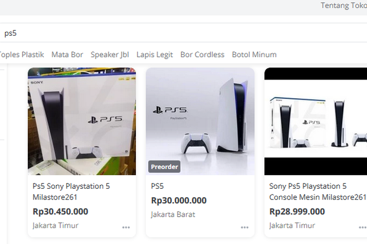 Pantauan harga PS5 yang dijual kembali di Tokopedia