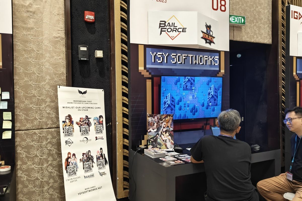 Ilustrasi booth YSY Softworks di IGDX 2023 yang digelar di The Stones Hotel, Bali, Kamis (12/10/2023).