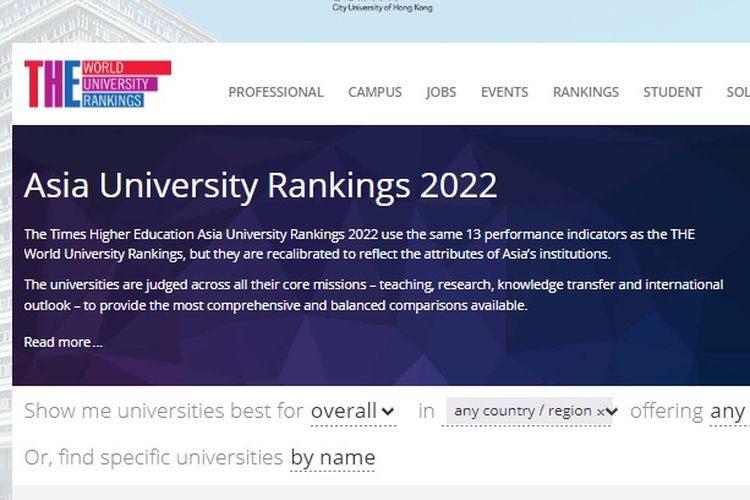 THE Asia University Rankings 2022