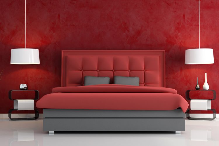 Ilustrasi kamar tidur dengan nuansa merah