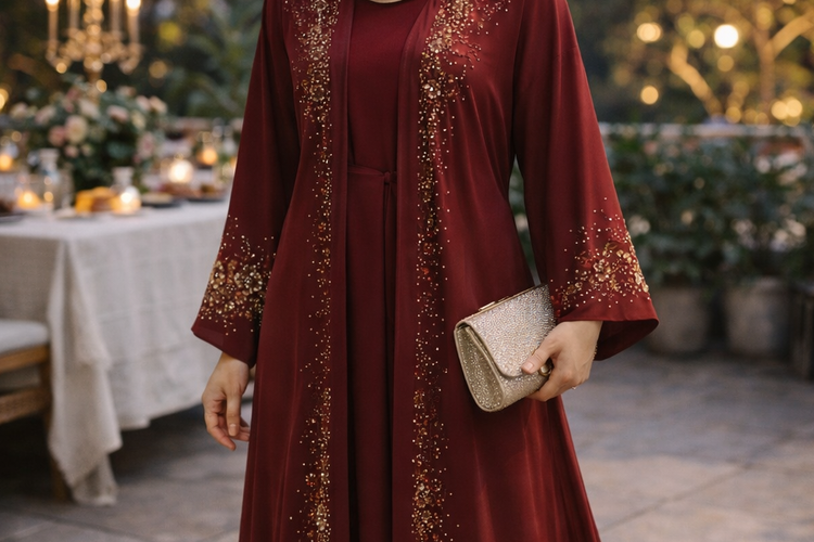 Abaya Evening Look Mewah untuk Kondangan dan Pesta.