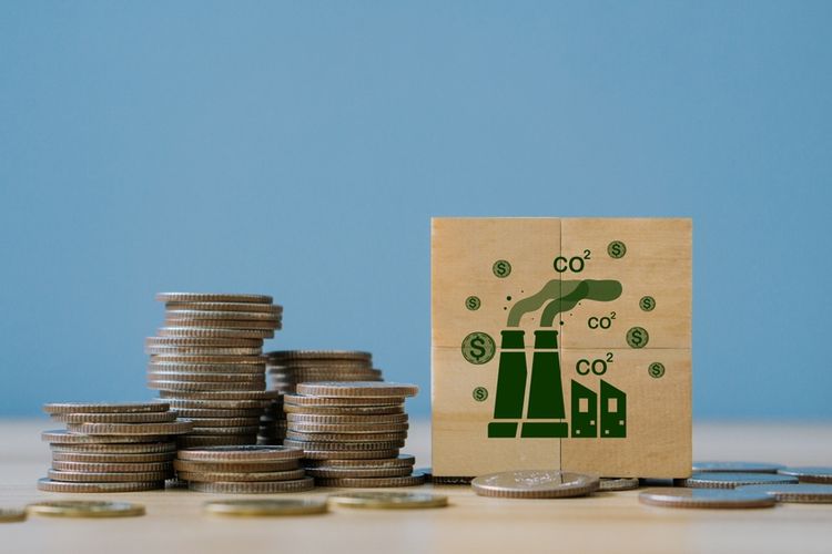 Ilustrasi bursa karbon, perdagangan karbon. 