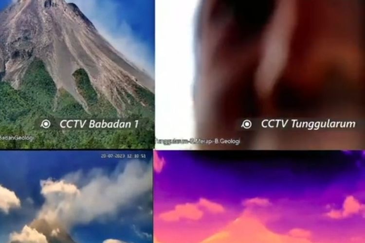 Tangkapan layar dari video yang diunggah di akun twitter resmi BPPTKG tentang seseorang yang naik ke tower kamera CCTV pengamatan Gunung Merapi.