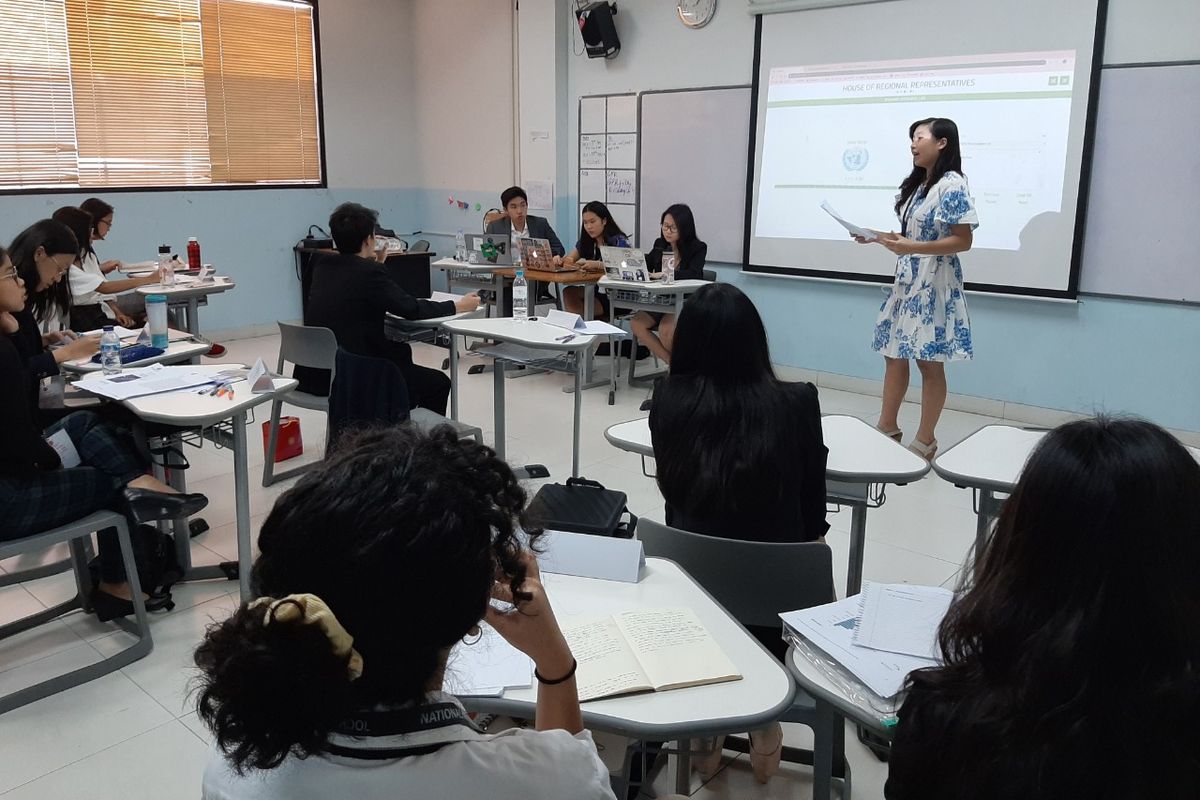 SMA National High Jakarta School (NHJS) menggelar acara ?Jakarta Model Parliament? berlangsung di NHJS, Jakarta pada Sabtu-Minggu (1-2/2/2020).