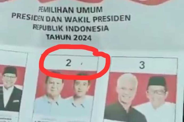 Kondisi surat suara capres nomor urut 2 Prabowo-Gibran yang sudah tercoblos pada Pemilu 2024 di TPS 054 Vila Mahkota Pesona, Desa Bojong Kulur, Kecamatan Gunung Putri, Kabupaten Bogor, Jawa Barat, Rabu (14/2/2024).