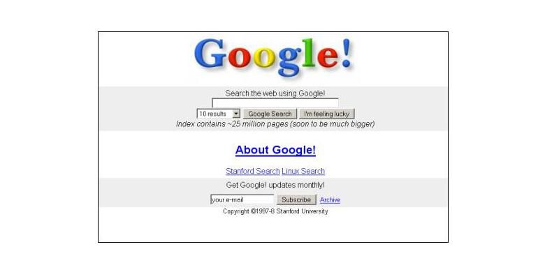 Tampilan Google di tahun 1998