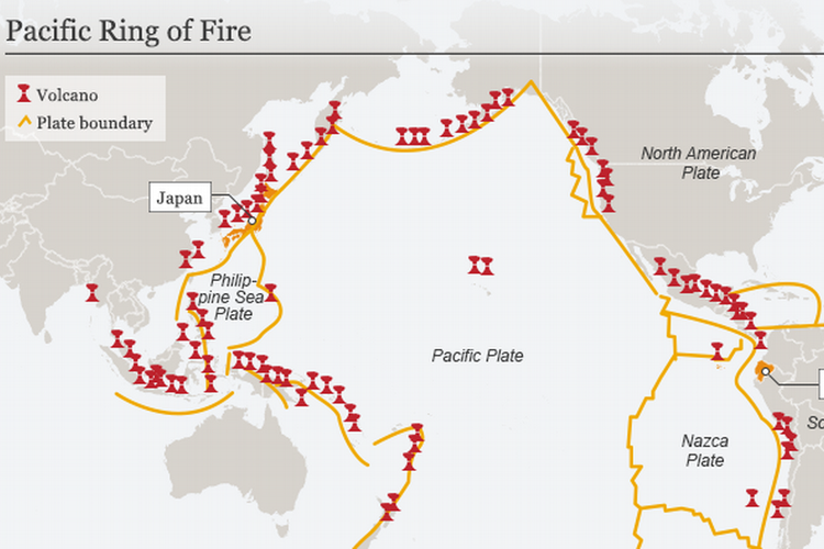 A map of volcanoes around the Indo-Pacific Ring of Fire