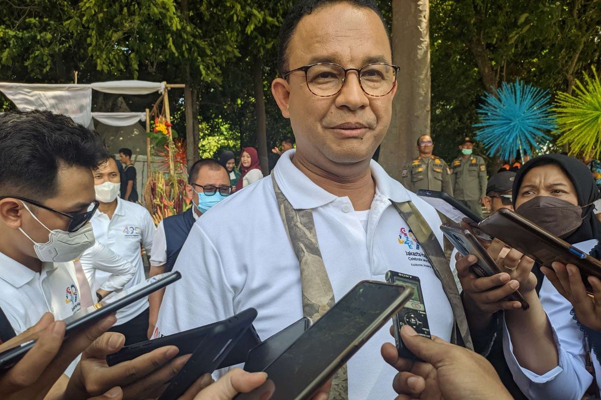 Gubernur DKI Jakarta Anies Baswedan saat pencanangan HUT Ke-495 DKI Jakarta di Pulau Bidadari, Selasa (24/5/2022).