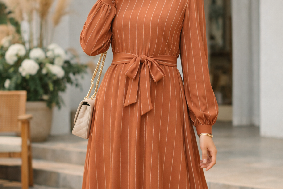 Dress Warna Bata yang Hangat dan Kekinian.