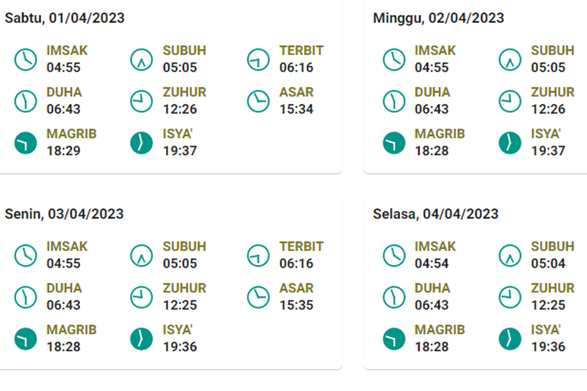 Jadwal shalat Padang April 2023