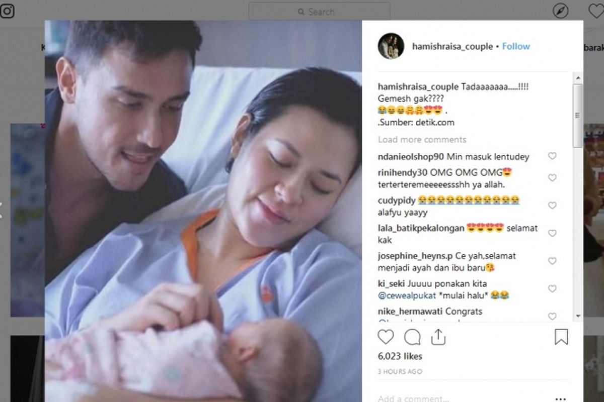 Bidik layar postingan akun Instagram penggemae Raisa dan Hamish, Rabu (13/2/2019).