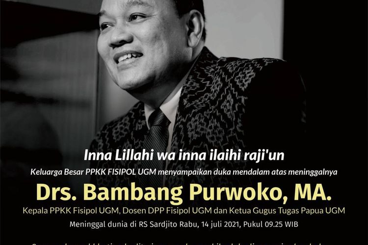 Dosen DPP Fisipol UGM, sekaligus Ketua Gugus Tugas Papua Bambang Purwoko meninggal Dunia. (foto istimewa)